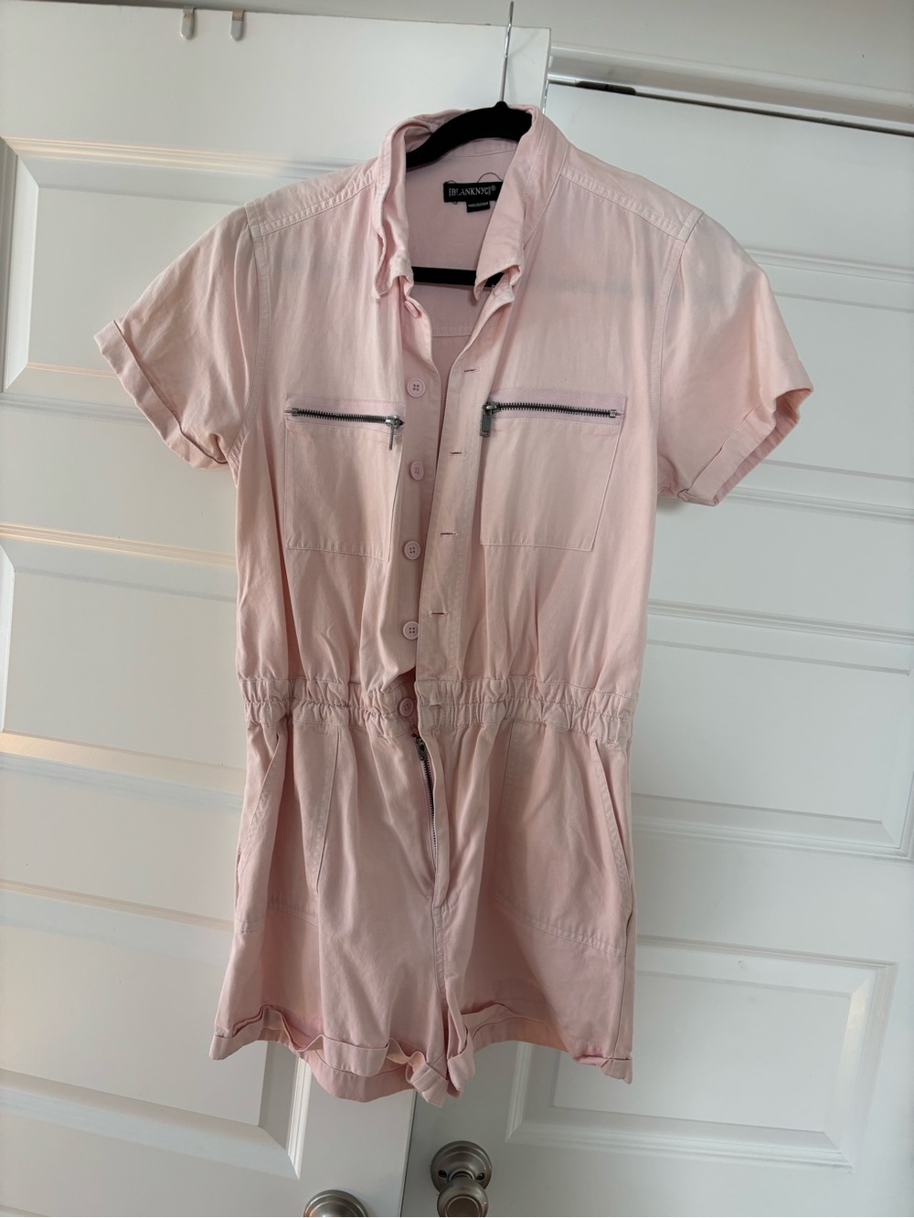 Blank NYC Pale Pink Short Sleeve Zip-Pocket Romper